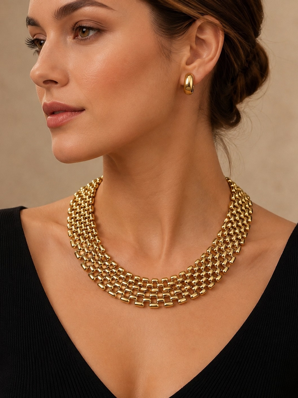 Napier Gold Brick Layer Chain Collar Necklace